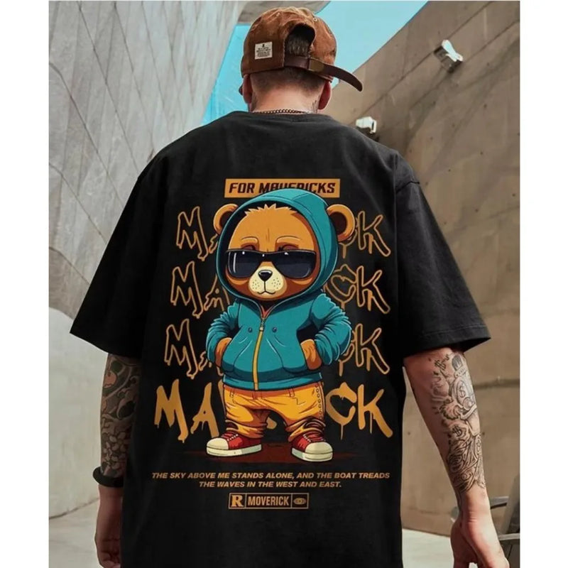 2024 Novo Hip-Hop Cartoon Pocket Bear Impresso Pescoço Redondo