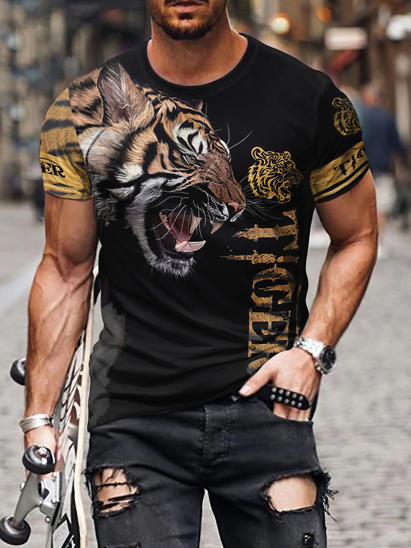 2024 Verão Homens T-Shirts 3D Hip-Hop Animal lion Printed Casual