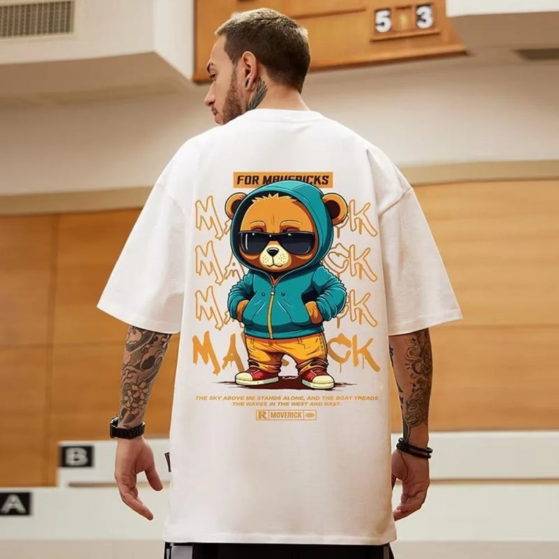 2024 Novo Hip-Hop Cartoon Pocket Bear Impresso Pescoço Redondo