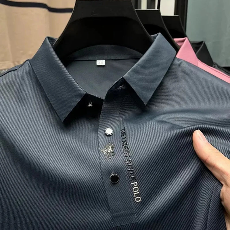 Bordado Polo Camisa Gelo Seda Elasticidade Manga Curta