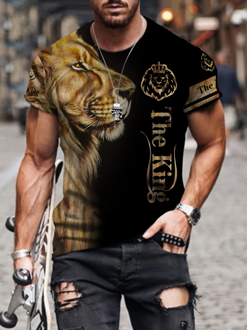 2024 Verão Homens T-Shirts 3D Hip-Hop Animal lion Printed Casual