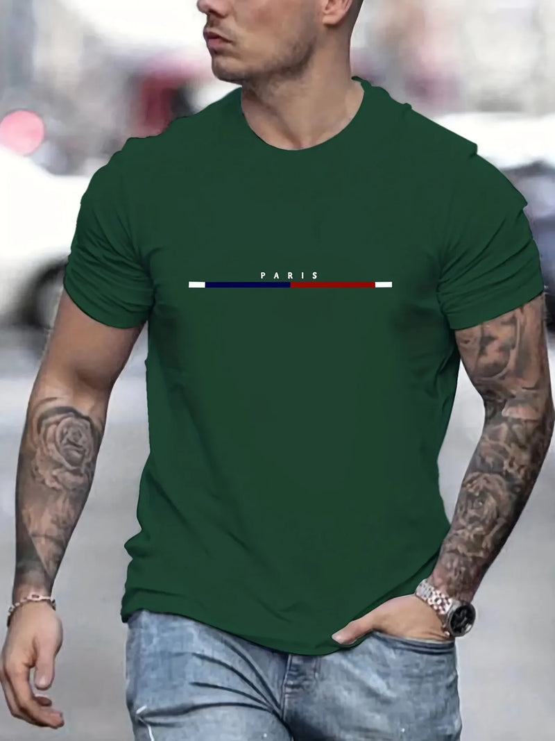 T-shirt masculina 100 de algodão Paris manga curta top camiseta solta