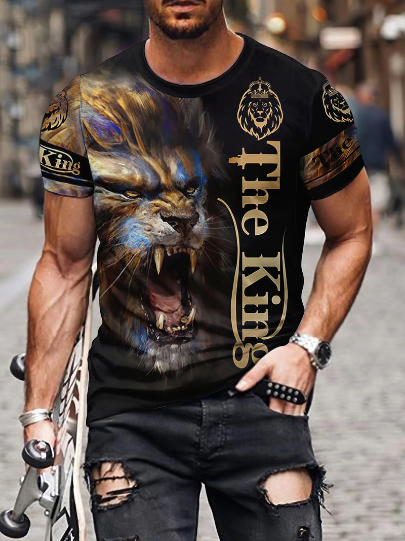 2024 Verão Homens T-Shirts 3D Hip-Hop Animal lion Printed Casual