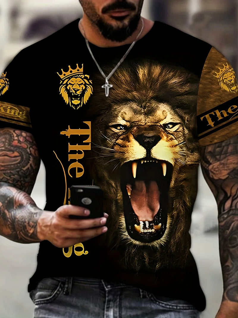 2024 Verão Homens T-Shirts 3D Hip-Hop Animal lion Printed Casual