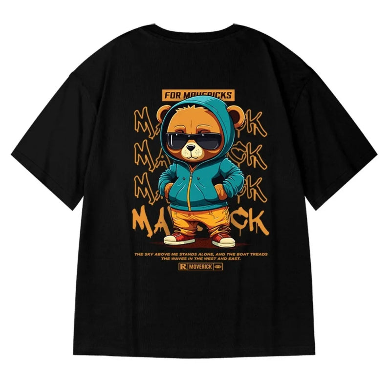 2024 Novo Hip-Hop Cartoon Pocket Bear Impresso Pescoço Redondo