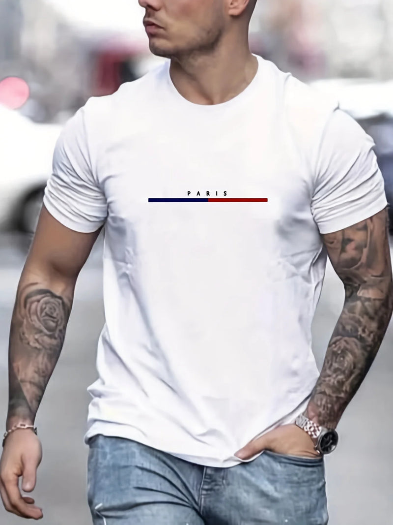 T-shirt masculina 100 de algodão Paris manga curta top camiseta solta