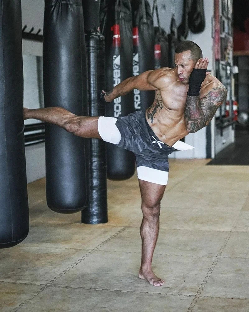 Calção Homens Ginásio Esportes Shorts 2 em 1 Treino Seca Rápido