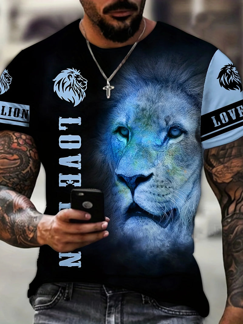 2024 Verão Homens T-Shirts 3D Hip-Hop Animal lion Printed Casual