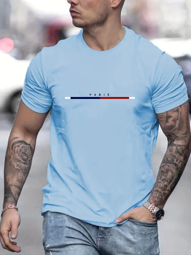 T-shirt masculina 100 de algodão Paris manga curta top camiseta solta