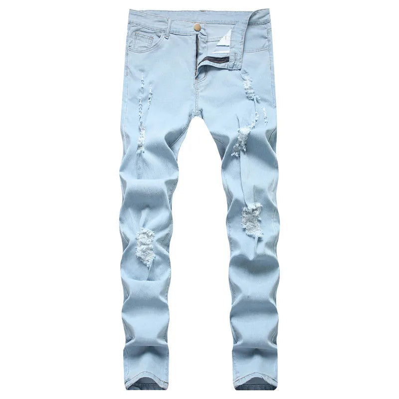 Homens High Street Elegante Rasgado Skinny Jeans