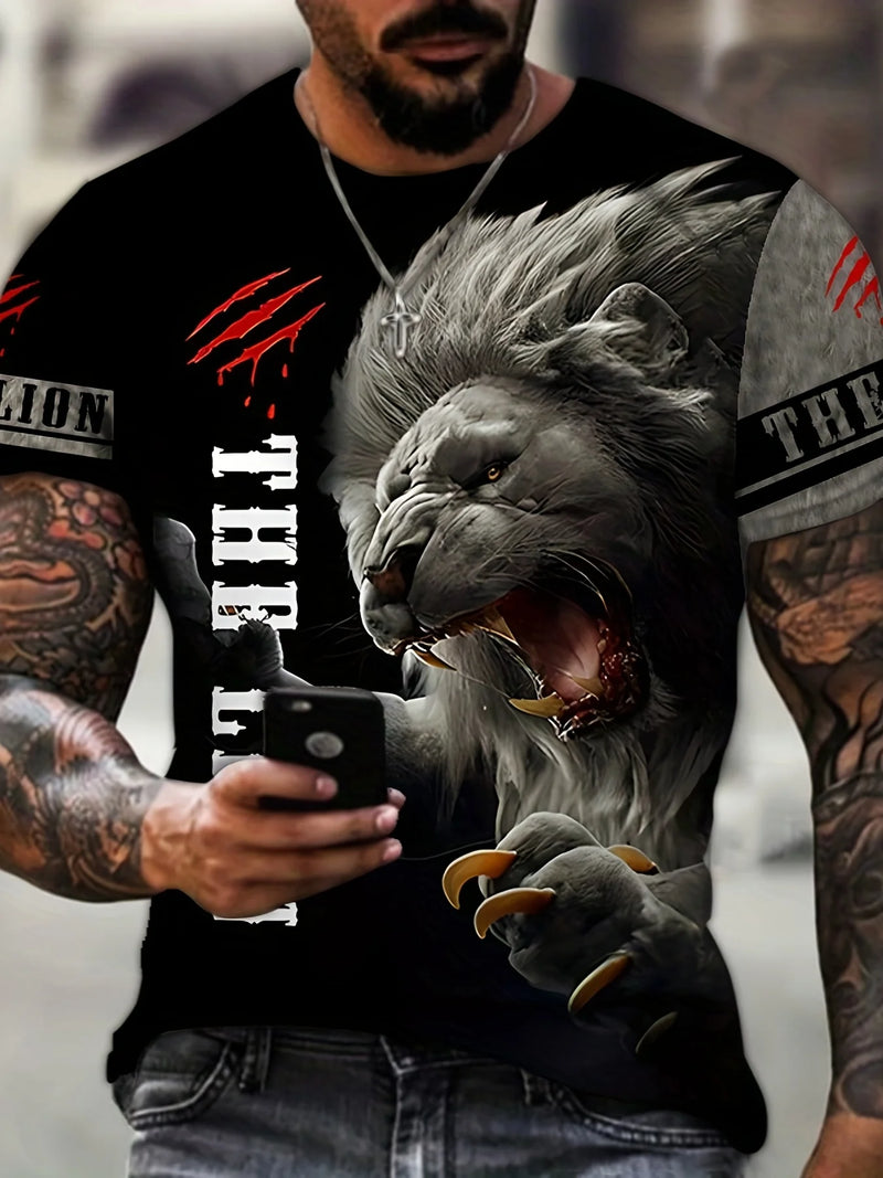 2024 Verão Homens T-Shirts 3D Hip-Hop Animal lion Printed Casual