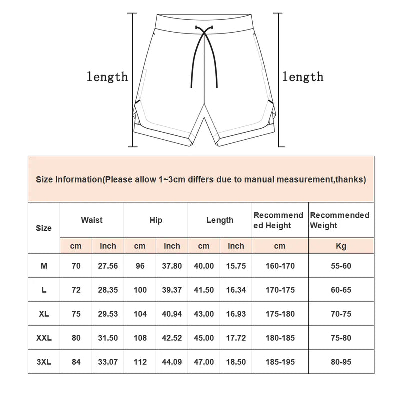 Calção Homens Ginásio Esportes Shorts 2 em 1 Treino Seca Rápido