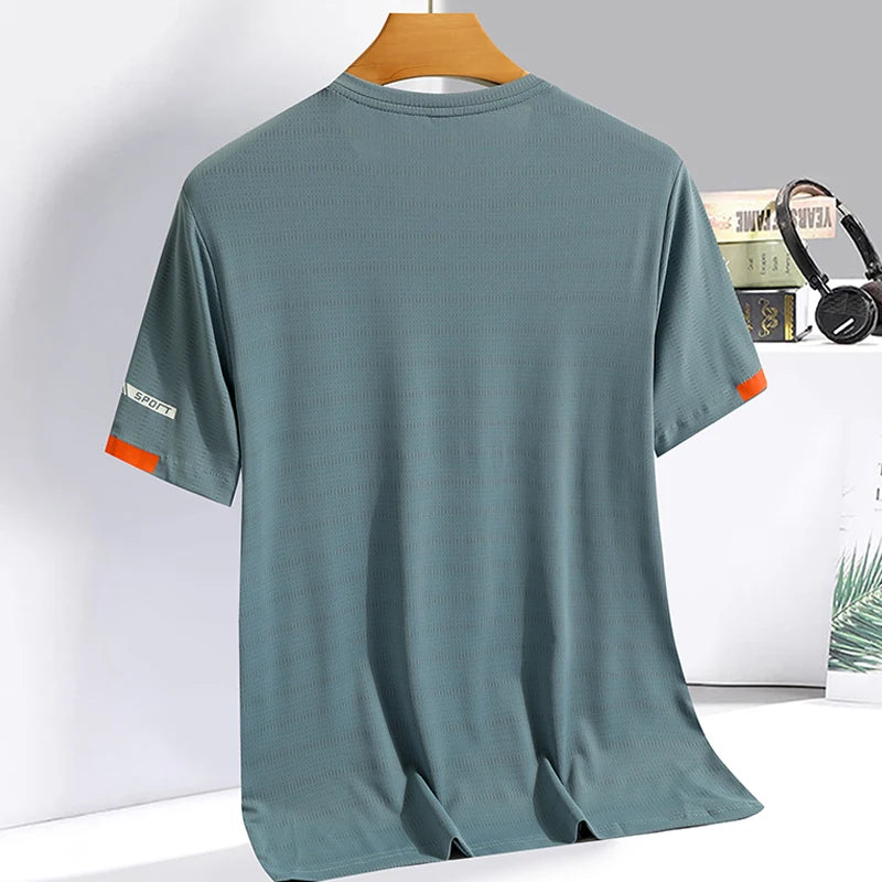 Verão Masculino Gelo T-shirt  Running Fitness Respirável Quick Drying